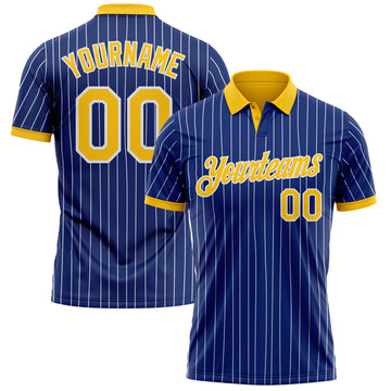 Custom Royal White Pinstripe-Yellow Performance Polo Shirt