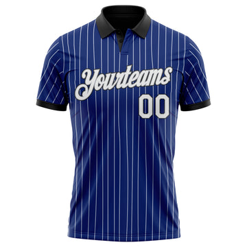 Custom Royal White Pinstripe Gray-Black Performance Polo Shirt