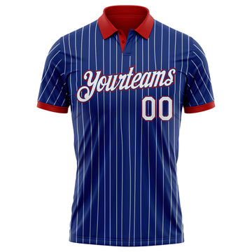 Custom Royal White Pinstripe-Red Performance Polo Shirt