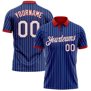 Custom Royal White Pinstripe-Red Performance Polo Shirt