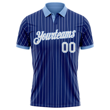 Custom Royal White Pinstripe-Light Blue Performance Polo Shirt