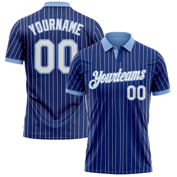 Custom Royal White Pinstripe-Light Blue Performance Polo Shirt