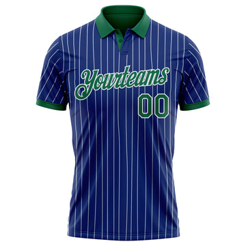 Custom Royal White Pinstripe-Kelly Green Performance Polo Shirt