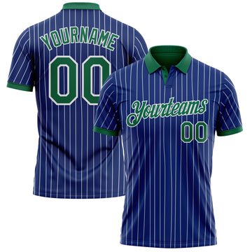 Custom Royal White Pinstripe-Kelly Green Performance Polo Shirt