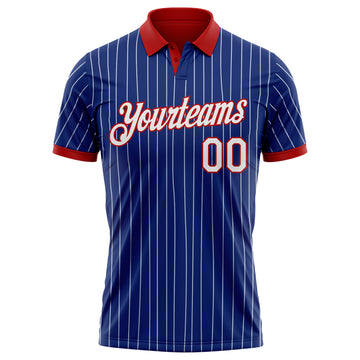 Custom Royal White Pinstripe-Red Performance Polo Shirt