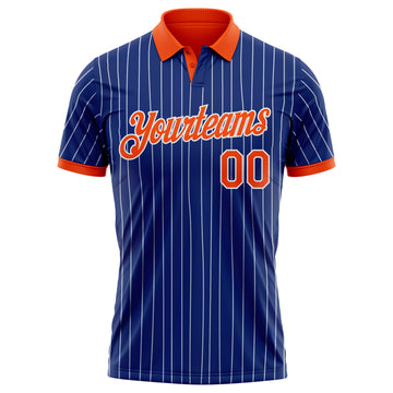 Custom Royal White Pinstripe-Orange Performance Polo Shirt