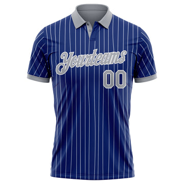 Custom Royal White Pinstripe-Gray Performance Polo Shirt