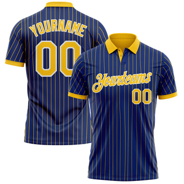 Custom Royal Yellow Pinstripe-White Performance Polo Shirt