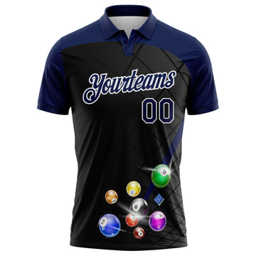 Custom Black Navy-White Billiard Balls Performance Polo Shirt