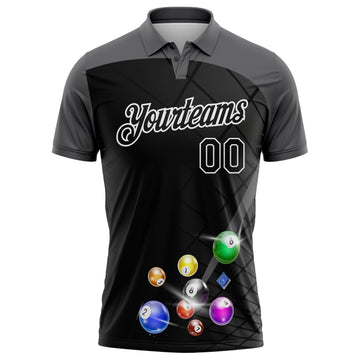 Custom Black Steel Gray-White Billiard Balls Performance Polo Shirt