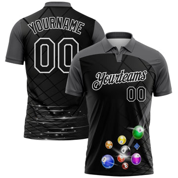 Custom Black Steel Gray-White Billiard Balls Performance Polo Shirt
