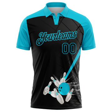 Custom Black-Lakes Blue Bowling Geometric Grid Performance Polo Shirt