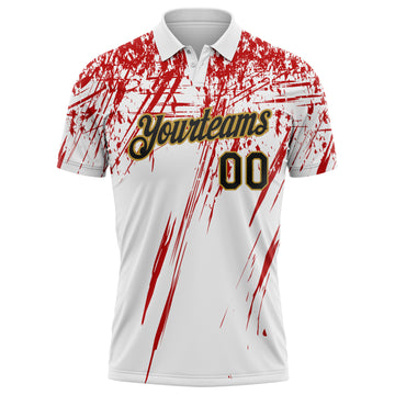 Custom White Black Red-Old Gold Distressed Scratch Brush Stroke Performance Polo Shirt