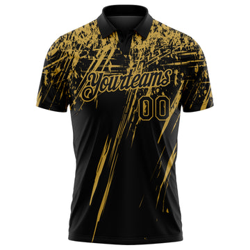 Custom Black-Old Gold Distressed Scratch Brush Stroke Performance Polo Shirt