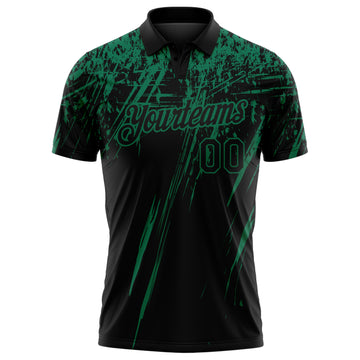 Custom Black-Kelly Green Distressed Scratch Brush Stroke Performance Polo Shirt