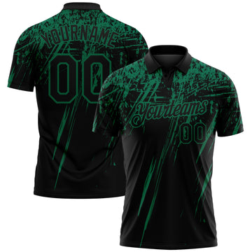 Custom Black-Kelly Green Distressed Scratch Brush Stroke Performance Polo Shirt