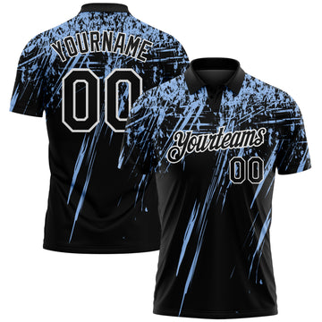Custom Black Light Blue-White Distressed Scratch Brush Stroke Performance Polo Shirt