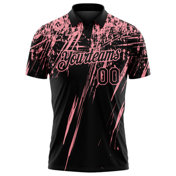 Custom Black-Medium Pink Distressed Scratch Brush Stroke Performance Polo Shirt