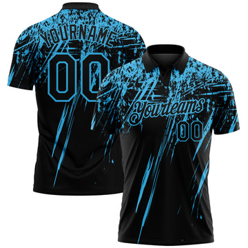 Custom Black-Sky Blue Distressed Scratch Brush Stroke Performance Polo Shirt