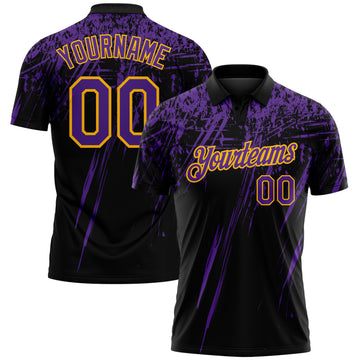 Custom Black Purple-Gold Distressed Scratch Brush Stroke Performance Polo Shirt