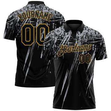 Custom Black Gray-Old Gold Distressed Scratch Brush Stroke Performance Polo Shirt