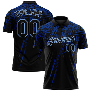 Custom Black Royal-Light Blue Distressed Scratch Brush Stroke Performance Polo Shirt