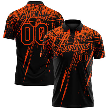 Custom Black-Orange Distressed Scratch Brush Stroke Performance Polo Shirt