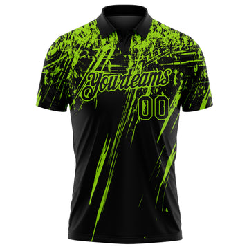 Custom Black-Neon Green Distressed Scratch Brush Stroke Performance Polo Shirt