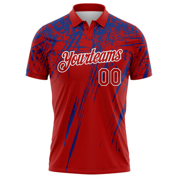 Custom Red Royal-White Distressed Scratch Brush Stroke Performance Polo Shirt