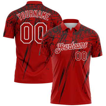 Custom Red Black-White Distressed Scratch Brush Stroke Performance Polo Shirt