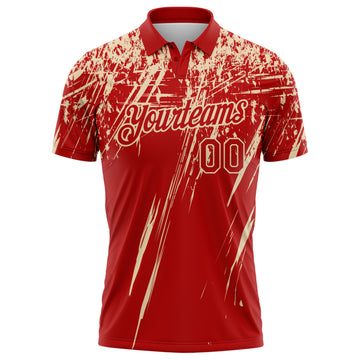Custom Red-City Cream Distressed Scratch Brush Stroke Performance Polo Shirt