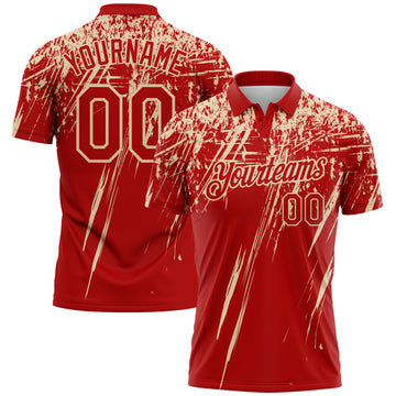 Custom Red-City Cream Distressed Scratch Brush Stroke Performance Polo Shirt
