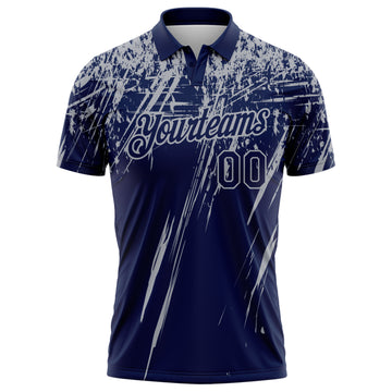 Custom Navy-Gray Distressed Scratch Brush Stroke Performance Polo Shirt