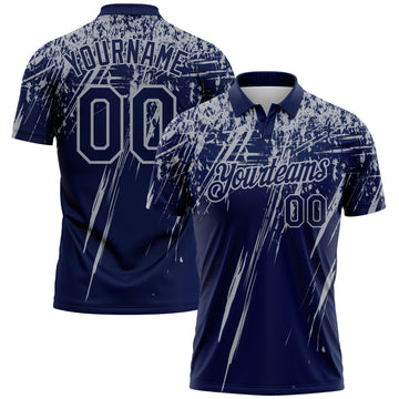 Custom Navy-Gray Distressed Scratch Brush Stroke Performance Polo Shirt