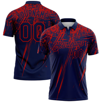 Custom Navy-Red Distressed Scratch Brush Stroke Performance Polo Shirt