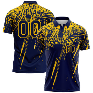 Custom Navy-Yellow Distressed Scratch Brush Stroke Performance Polo Shirt