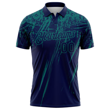 Custom Navy-Teal Distressed Scratch Brush Stroke Performance Polo Shirt