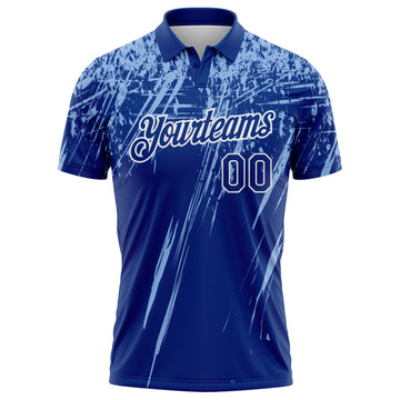 Custom Royal Light Blue-White Distressed Scratch Brush Stroke Performance Polo Shirt