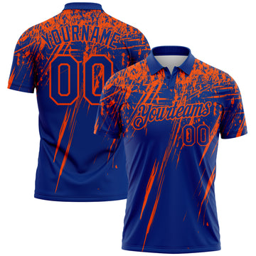 Custom Royal-Orange Distressed Scratch Brush Stroke Performance Polo Shirt