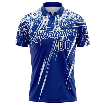 Custom Royal-White Distressed Scratch Brush Stroke Performance Polo Shirt