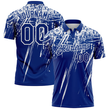 Custom Royal-White Distressed Scratch Brush Stroke Performance Polo Shirt