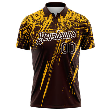 Custom Brown Gold-White Distressed Scratch Brush Stroke Performance Polo Shirt