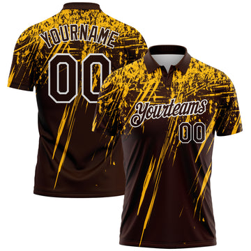Custom Brown Gold-White Distressed Scratch Brush Stroke Performance Polo Shirt