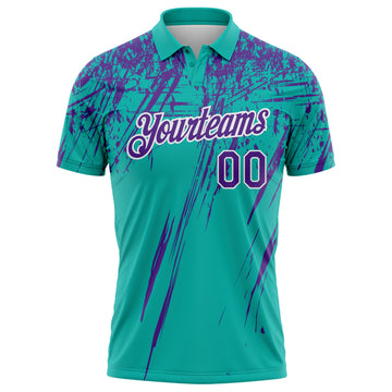 Custom Aqua Purple-White Distressed Scratch Brush Stroke Performance Polo Shirt
