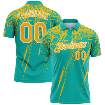 Custom Aqua Gold-White Distressed Scratch Brush Stroke Performance Polo Shirt