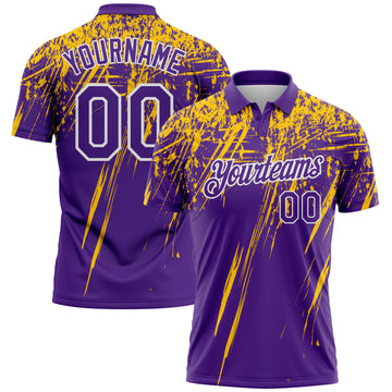 Custom Purple Yellow-White Distressed Scratch Brush Stroke Performance Polo Shirt