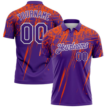 Custom Purple Orange-White Distressed Scratch Brush Stroke Performance Polo Shirt