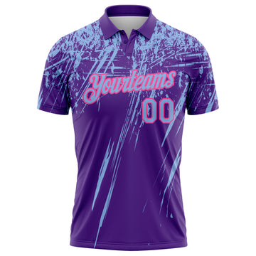 Custom Purple Light Blue-Pink Distressed Scratch Brush Stroke Performance Polo Shirt