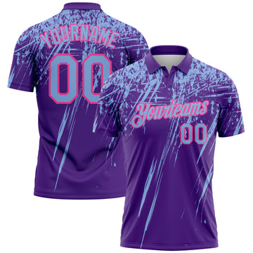 Custom Purple Light Blue-Pink Distressed Scratch Brush Stroke Performance Polo Shirt