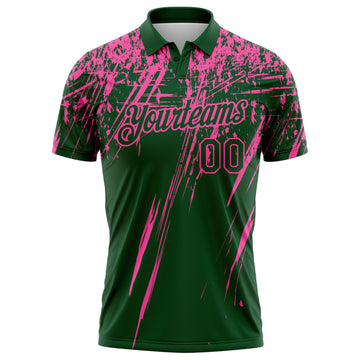 Custom Green-Pink Distressed Scratch Brush Stroke Performance Polo Shirt
